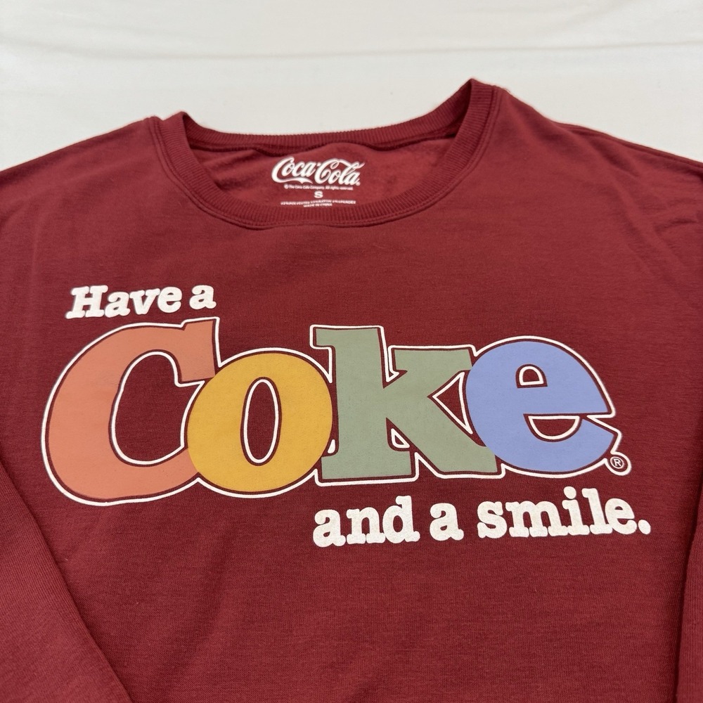 Coca-Cola Womens Maroon Have a Coke and a Smile Graphic Sweatshirt Small Retro